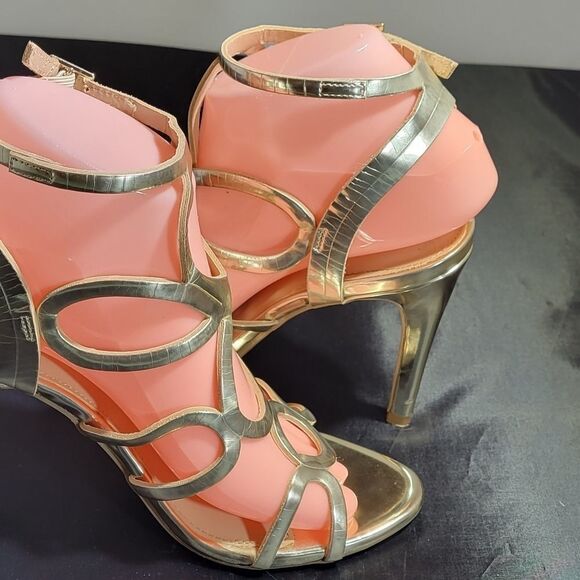 CHRISTIAN SIRIANO GOLD HIGH HEEL STILETTOS PUM SANDAL - Picture 12 of 15